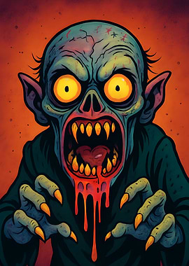 Cartoon Zombie with Blood and Fangs