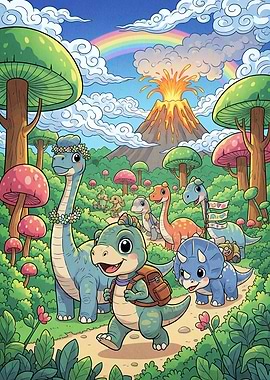 Cartoon Dinosaurs Forest Adventure