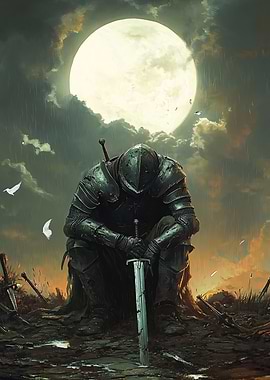 Medieval Knight Under Moonlight