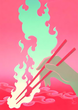 Chopsticks and Flames in Pink Hues