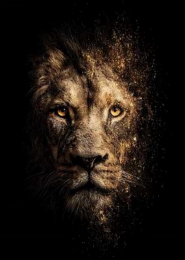 Lion Portrait with Golden Sparkles
