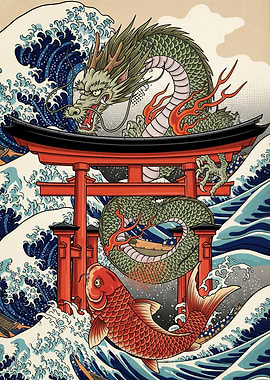 Dragon Koi Fish Torii Gate