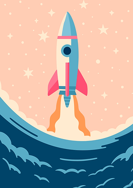 Rocket Launching into Space Illustration