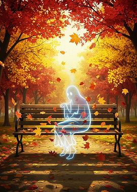 Autumn Ghost on Park Bench Halloween2025