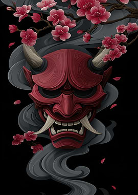 Hannya Mask with Cherry Blossoms