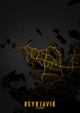 Golden Reykjavik City Map