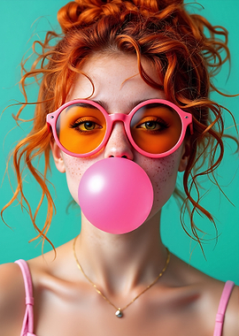Girl with Bubblegum and Pink Glasses