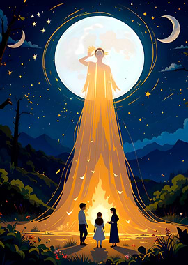 Moonlit Gathering with Celestial Figure