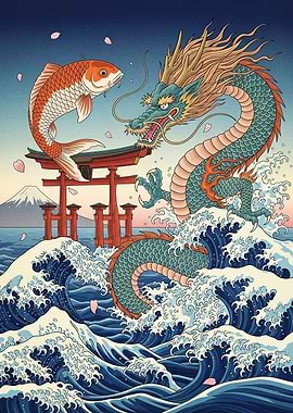 Dragon Koi Fish Torii Gate