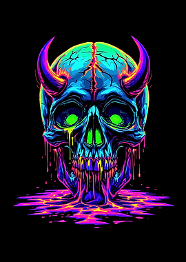 Neon Devil Skull