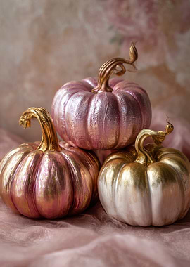 Elegant Pink and Gold Pumpkin Display