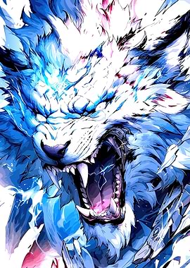 Blue and White Wolf Digital Art