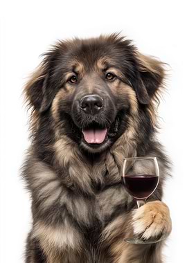Tibetan Mastiff dog with Wine Glass Portrait