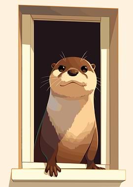 Otter Looking Out Window Illustration