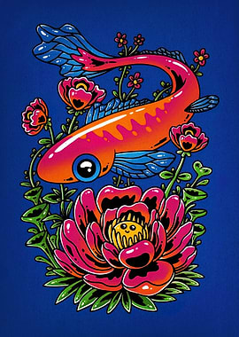 Koi Fish and Lotus Flower Illustration