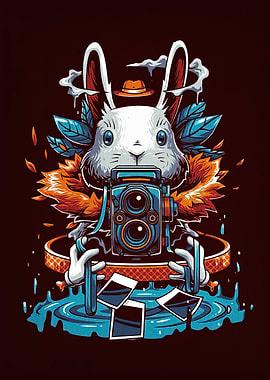 Rabbit Photographer with Vintage Camera