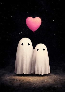 Two Ghosts with Heart Balloon