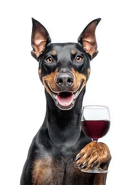 German Pinscher dog with Wine Glass Portrait
