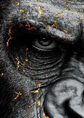 Gorilla Portrait with Golden Cracks