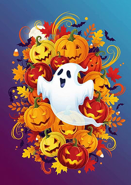 Halloween Ghost and Pumpkins Halloween2025