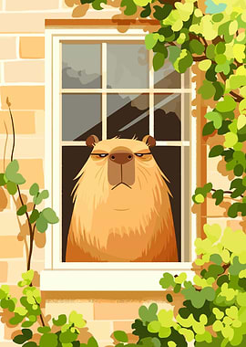 Grumpy Capybara in Window Illustration