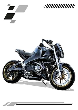 Black Buell Motorcycle on White Background