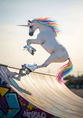 Unicorn Roller Skating on Ramp