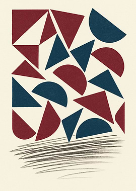 Abstract Geometric Shapes in Dark Red and Royal Blue