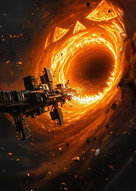 Space Station Near Fiery halloween black hole