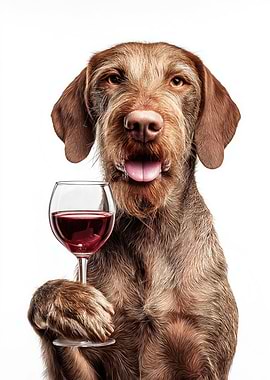 Wirehaired Vizsla dog with Wine Glass Portrait
