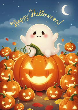 Happy Halloween Ghost and Pumpkins Halloween2025