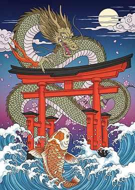 Dragon Torii Gate Koi Fish