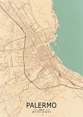 Palermo Vintage Map