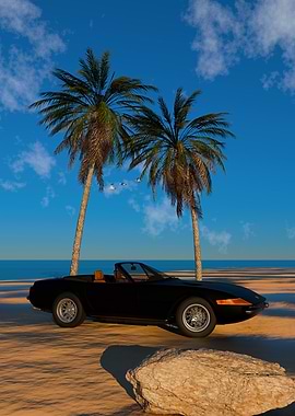 Black Daytona Spider Convertible on Tropical Beach