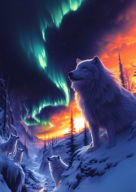 Wolves under the Northern Lights