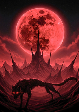 Red Moon Wolf Fantasy Landscape