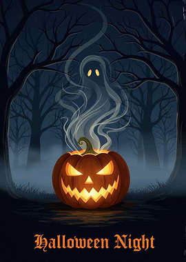 Halloween Night Pumpkin and Ghost Halloween2025