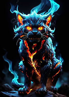 Fiery Cat Creature Digital Art