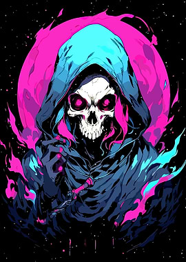 Neon Grim Reaper Digital Art