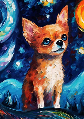 Chihuahua in Starry Night Style