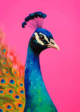 Peacock Portrait on Pink Background Animal