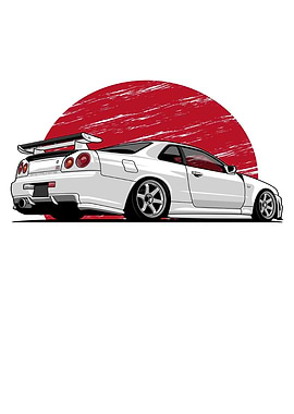 White Nissan Skyline with Red Sun