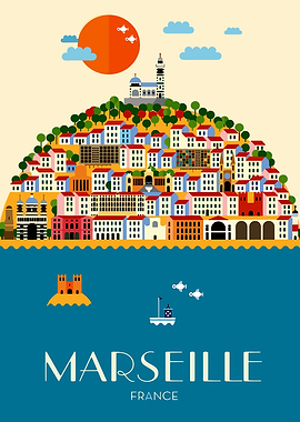 Marseille, France Cityscape Illustration