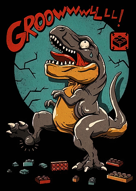 Dinosaur Stepping on Toy Bricks Cartoon