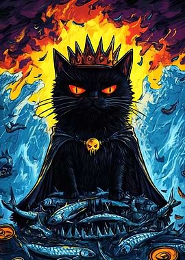 Black Cat King on Fish Throne