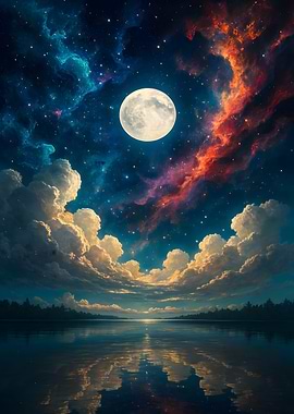 Moonlit Night Sky Reflection