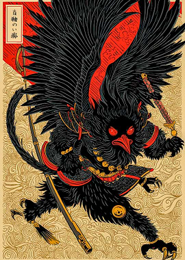 Japanese Tengu Warrior Illustration