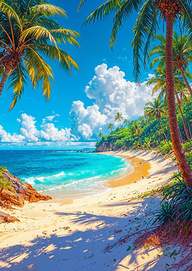 Tropical Beach Paradise with Palm Trees