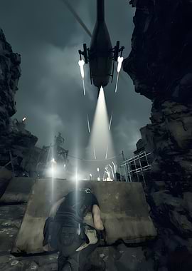 Helicopter Spotlight over Soldier