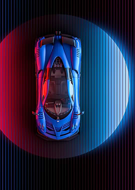 Blue Sports Car with Neon Lighting